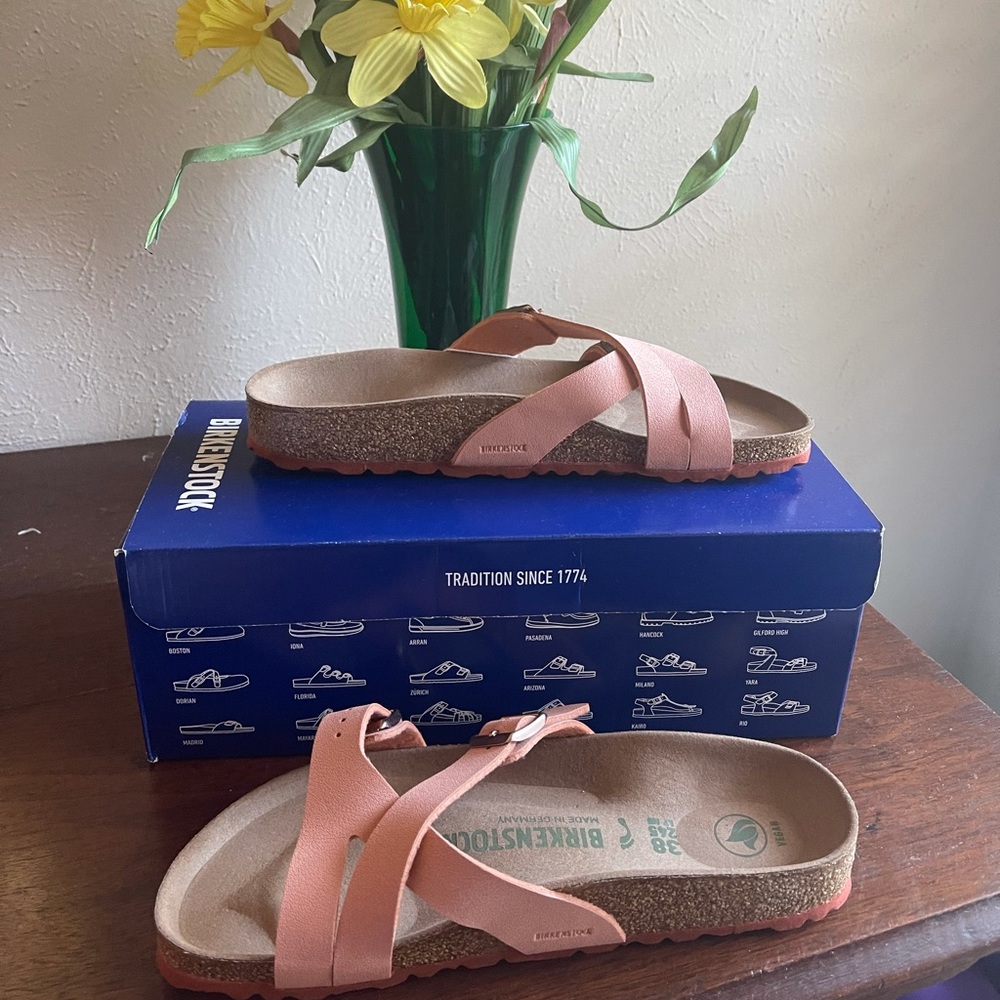 NIB Birkenstock Yao Balance Faded Rust Open Toe Sandal Sz 38 Ladies 7